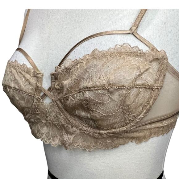 Zara Bralette Womens 32B Tan Floral Lace Strappy Romantic Sultry Lingerie Flirty - Picture 2 of 9